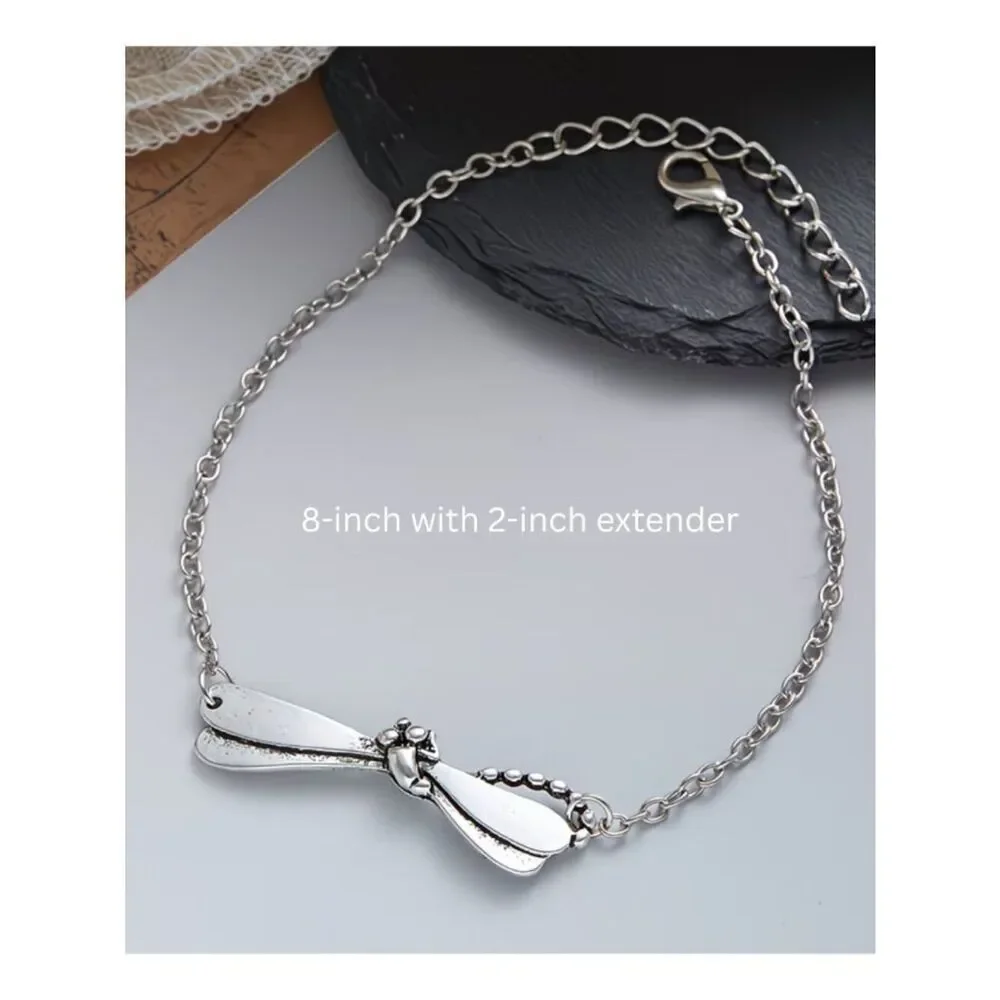 NWT Silver-Plate Dragonfly Bracelet-Anklet Chain Vintage Bohemian Nature Jewelry